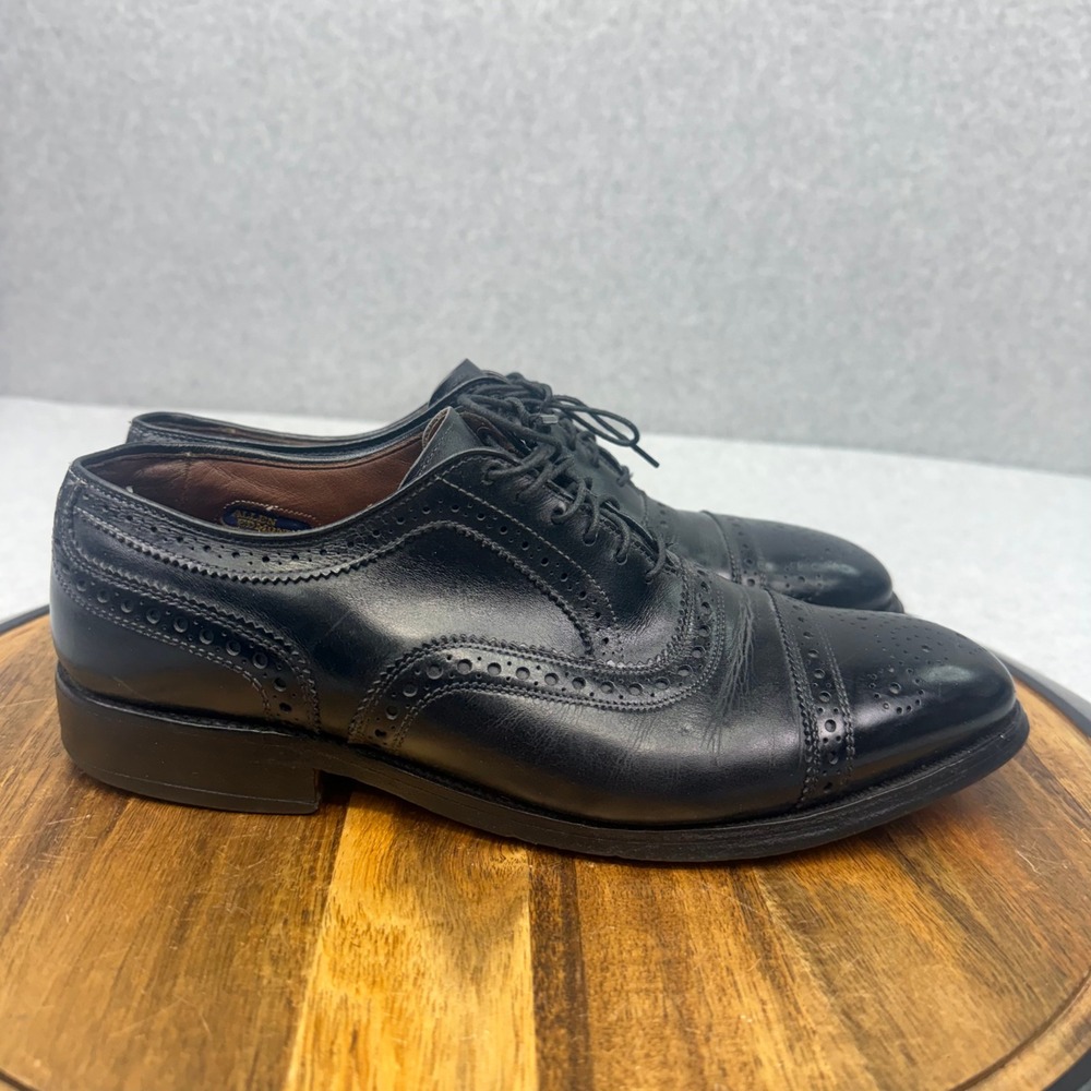 Allen Edmonds Strand Black Leather Brogue Cap Toe Oxford Shoes Mens 6.5 E WIDE